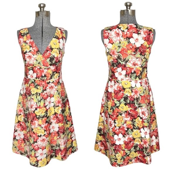 Ann Taylor Factory Floral V Neck Midi Tea Party A Line Dress - Picture 1 of 13